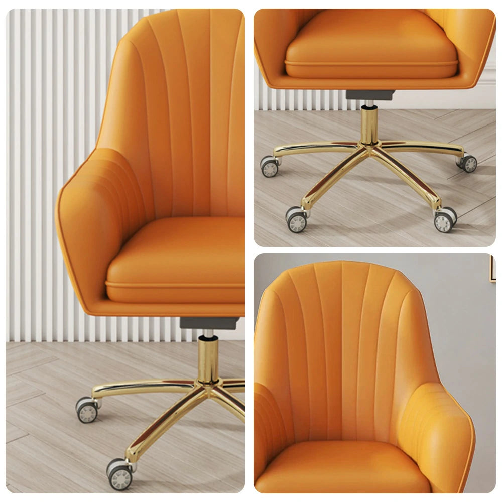 LIVARA Ergonomic Office Chair – Premium Faux Leather Upholstery, Comfortable High-Density Cushion, Stylish Plywood Backrest, 360° Swivel Base with Smooth Wheels - Orange
