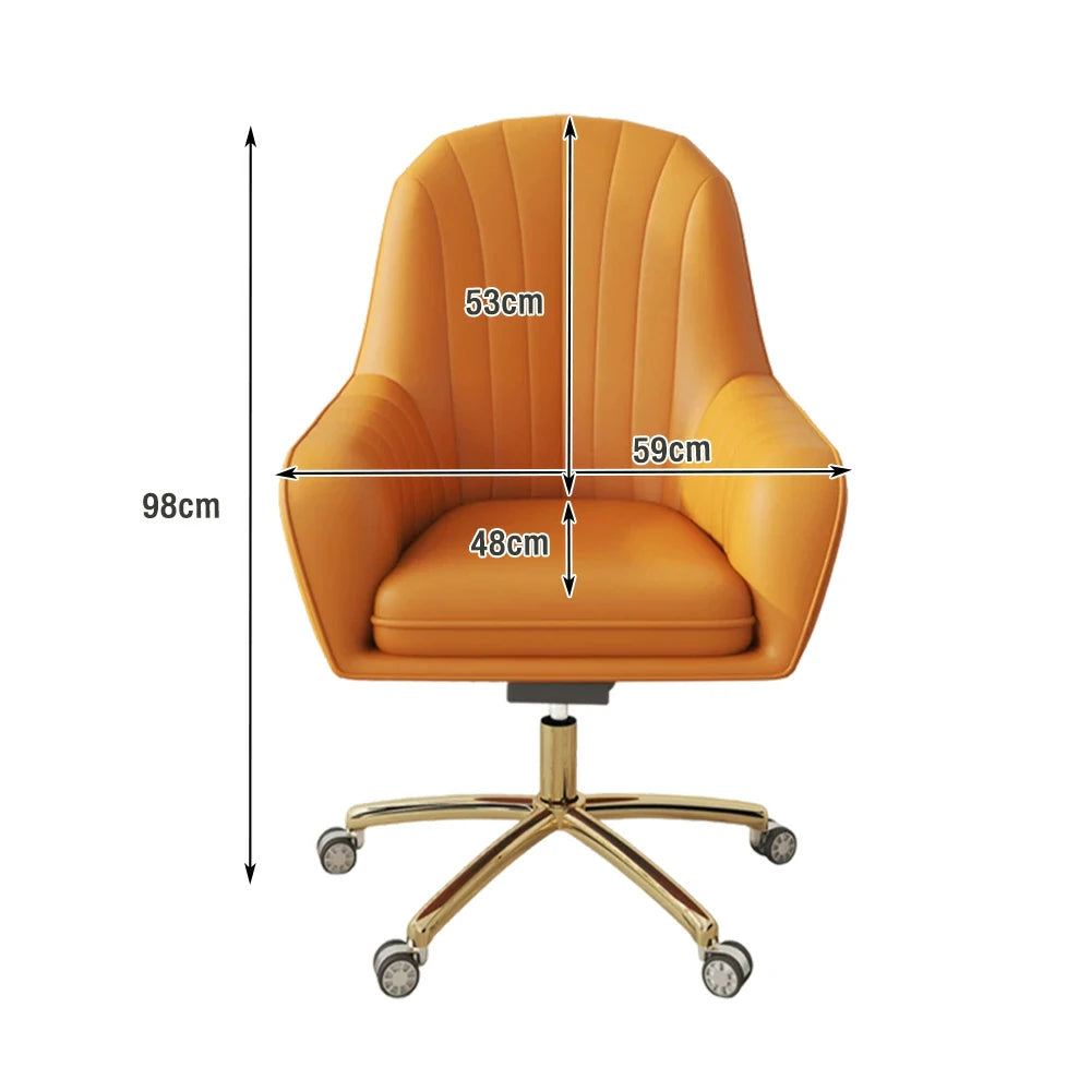 LIVARA Ergonomic Office Chair – Premium Faux Leather Upholstery, Comfortable High-Density Cushion, Stylish Plywood Backrest, 360° Swivel Base with Smooth Wheels - Orange
