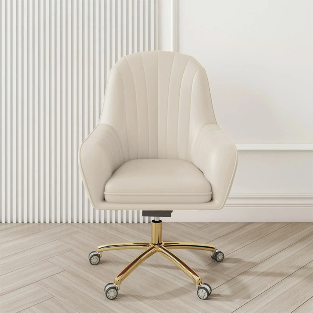 LIVARA Ergonomic Office Chair – Premium Faux Leather Upholstery, Comfortable High-Density Cushion, Stylish Plywood Backrest, 360° Swivel Base with Smooth Wheels - White
