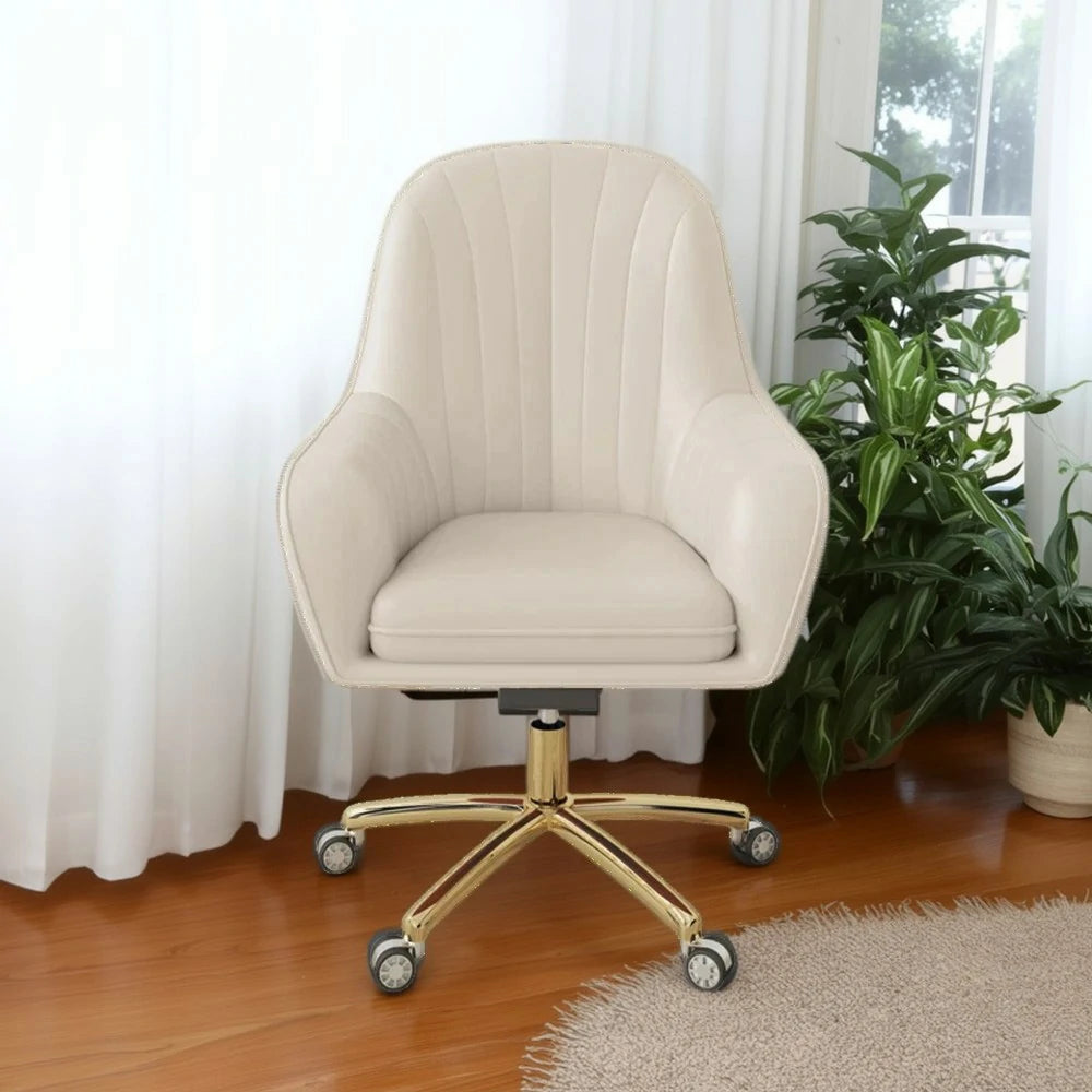 LIVARA Ergonomic Office Chair – Premium Faux Leather Upholstery, Comfortable High-Density Cushion, Stylish Plywood Backrest, 360° Swivel Base with Smooth Wheels - White