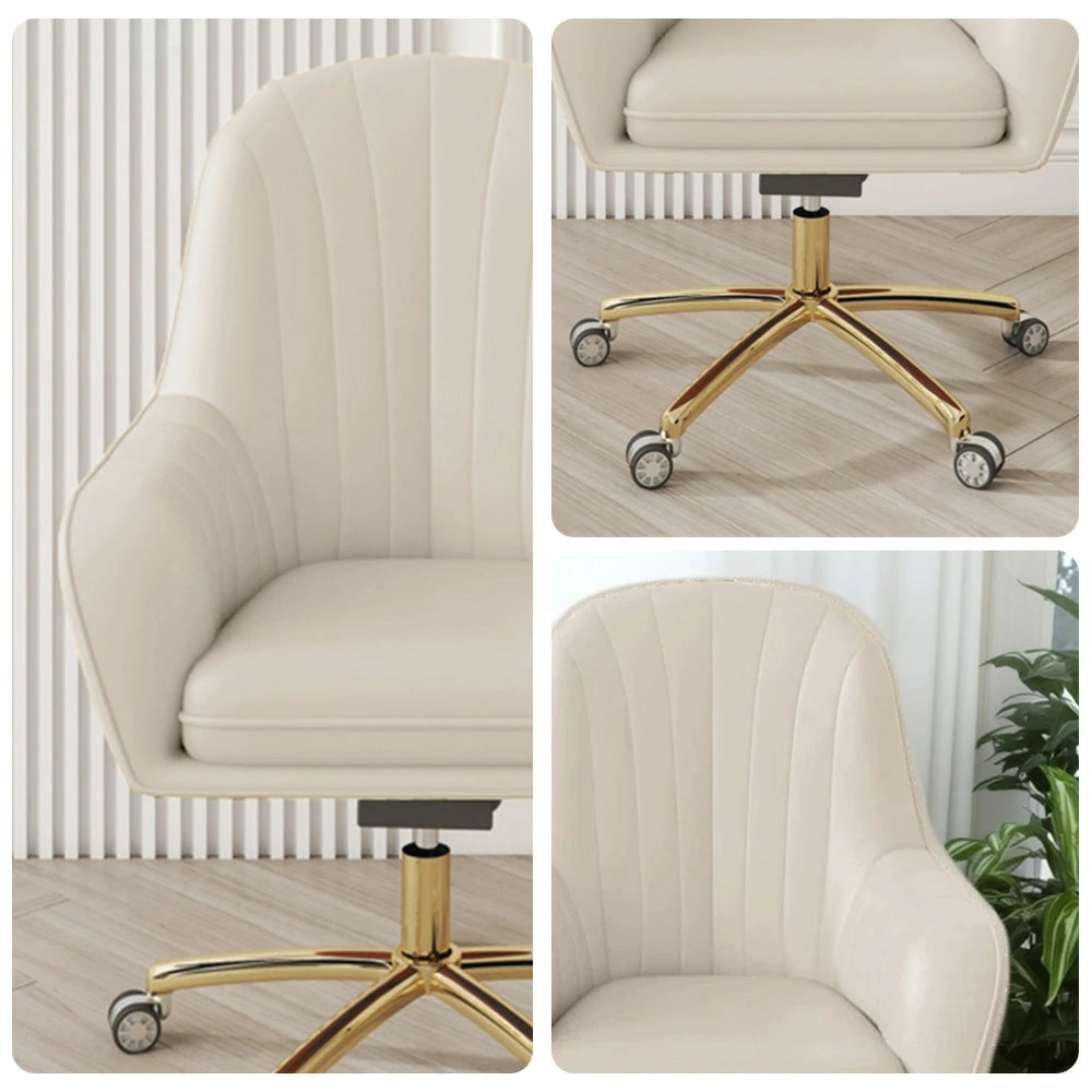 LIVARA Ergonomic Office Chair – Premium Faux Leather Upholstery, Comfortable High-Density Cushion, Stylish Plywood Backrest, 360° Swivel Base with Smooth Wheels - White