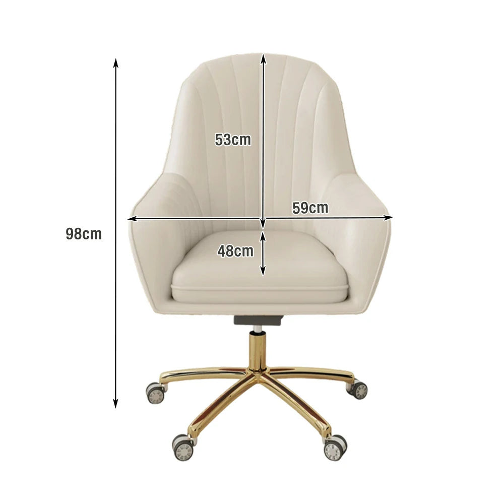LIVARA Ergonomic Office Chair – Premium Faux Leather Upholstery, Comfortable High-Density Cushion, Stylish Plywood Backrest, 360° Swivel Base with Smooth Wheels - White