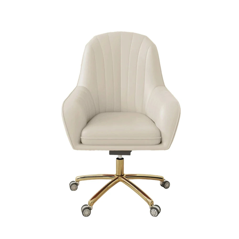 LIVARA Ergonomic Office Chair – Premium Faux Leather Upholstery, Comfortable High-Density Cushion, Stylish Plywood Backrest, 360° Swivel Base with Smooth Wheels - White