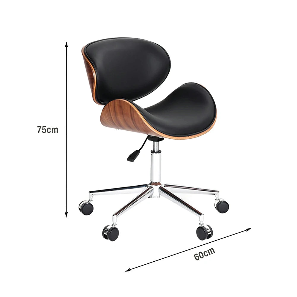 LIVARA Accent Office Chair – Premium Faux Leather Upholstery, Ergonomic Curved Backrest, Plywood Shell Design, High-Density Cushion, 360° Swivel Base with Smooth Wheels - Black