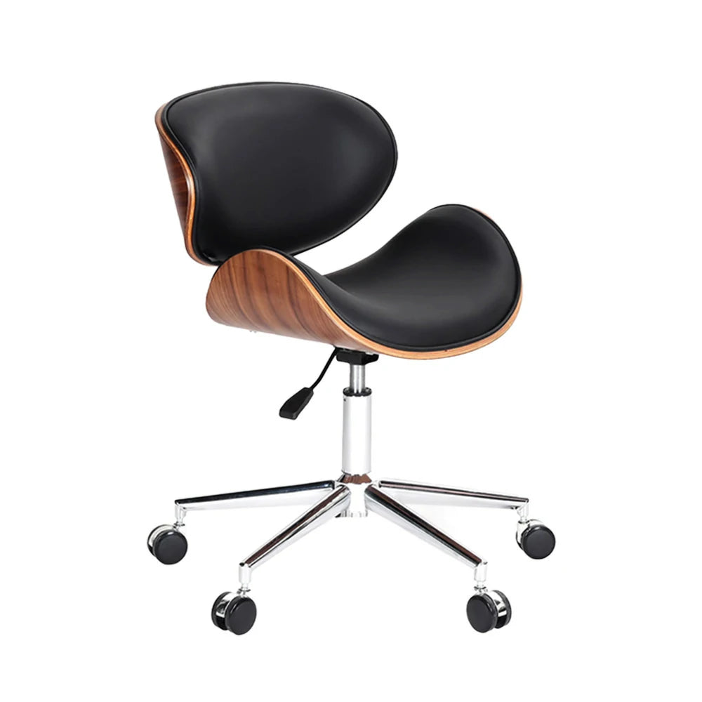 LIVARA Accent Office Chair – Premium Faux Leather Upholstery, Ergonomic Curved Backrest, Plywood Shell Design, High-Density Cushion, 360° Swivel Base with Smooth Wheels - Black