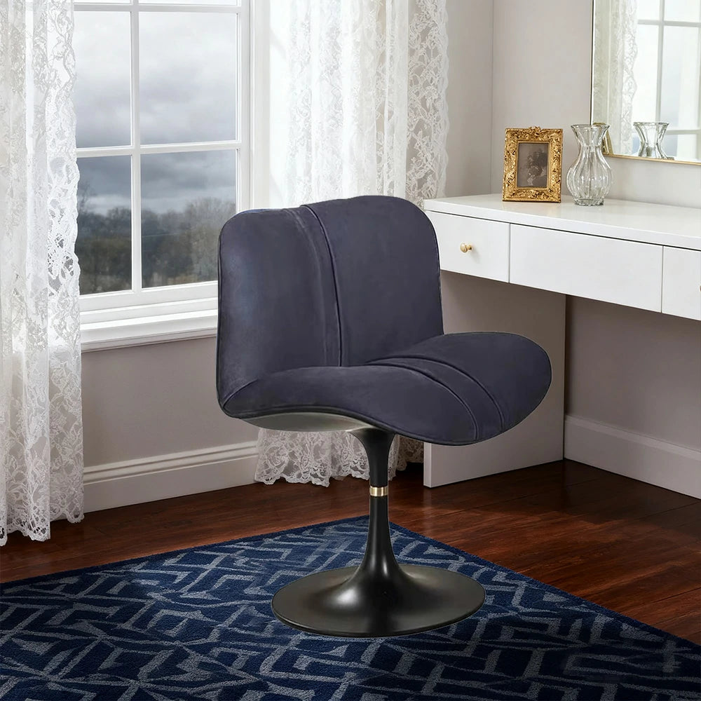 LIVARA Accent Swivel Chair – Premium Leather Upholstery, Ergonomic Curved Backrest, High-Density Cushion, Stable Steel Base, Modern Dining & Computer Chair - Blue