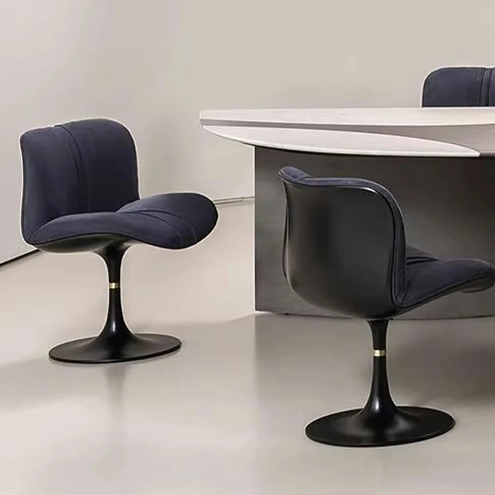 LIVARA Accent Swivel Chair – Premium Leather Upholstery, Ergonomic Curved Backrest, High-Density Cushion, Stable Steel Base, Modern Dining & Computer Chair - Blue