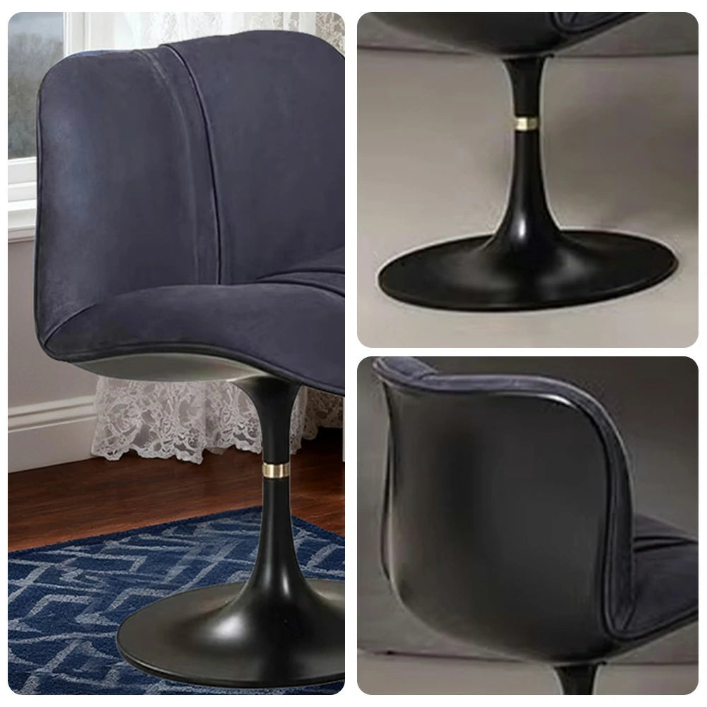 LIVARA Accent Swivel Chair – Premium Leather Upholstery, Ergonomic Curved Backrest, High-Density Cushion, Stable Steel Base, Modern Dining & Computer Chair - Blue