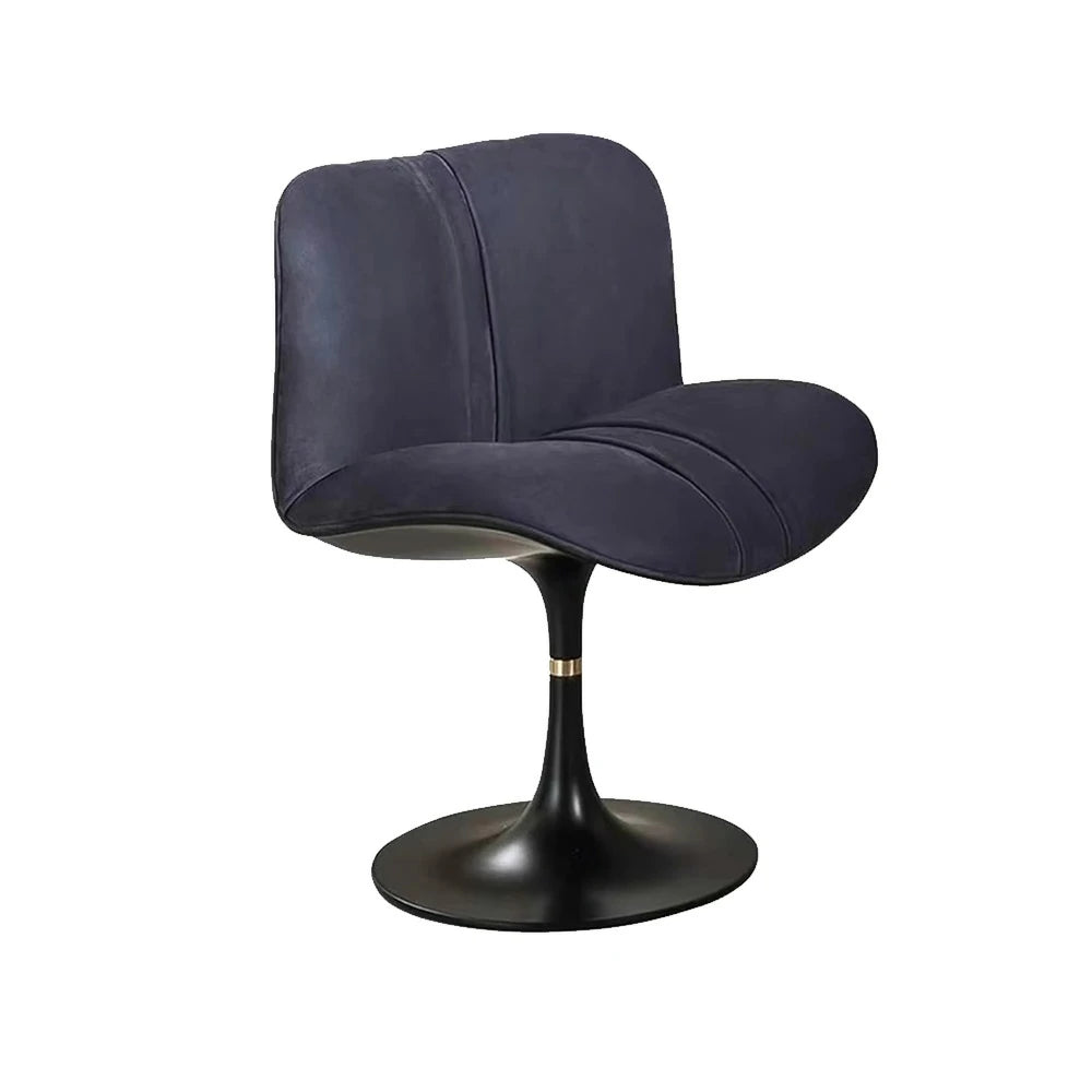 LIVARA Accent Swivel Chair – Premium Leather Upholstery, Ergonomic Curved Backrest, High-Density Cushion, Stable Steel Base, Modern Dining & Computer Chair - Blue