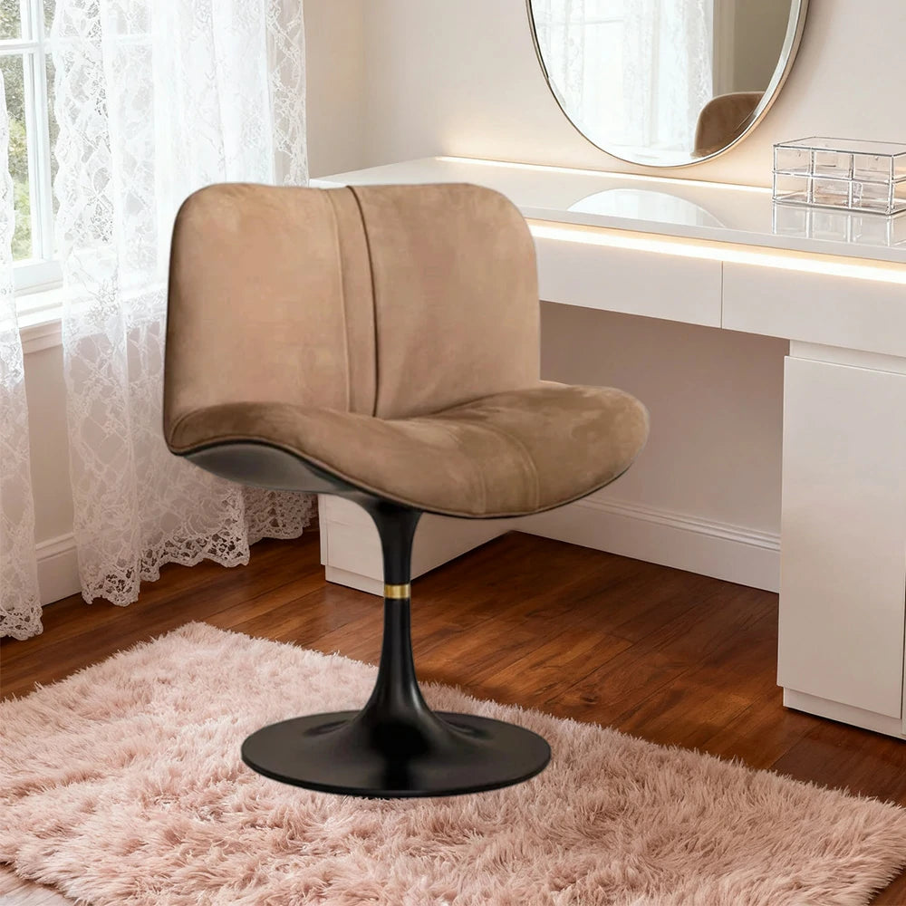 LIVARA Accent Swivel Chair – Premium Leather Upholstery, Ergonomic Curved Backrest, High-Density Cushion, Stable Steel Base, Modern Dining & Computer Chair - Brown