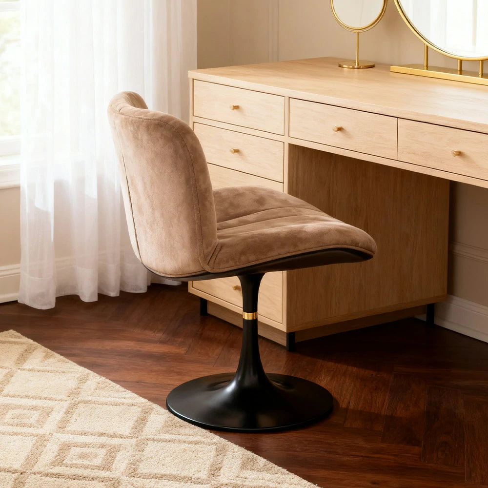 LIVARA Accent Swivel Chair – Premium Leather Upholstery, Ergonomic Curved Backrest, High-Density Cushion, Stable Steel Base, Modern Dining & Computer Chair - Brown