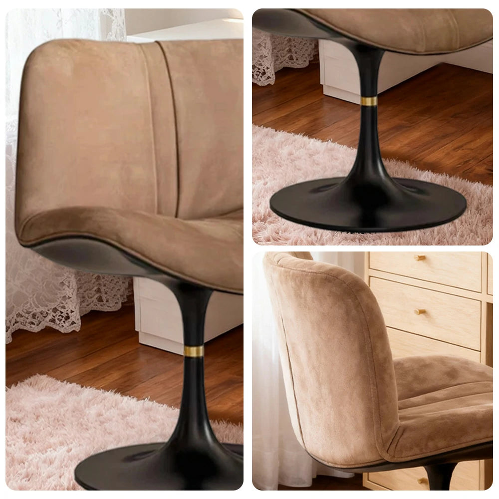 LIVARA Accent Swivel Chair – Premium Leather Upholstery, Ergonomic Curved Backrest, High-Density Cushion, Stable Steel Base, Modern Dining & Computer Chair - Brown