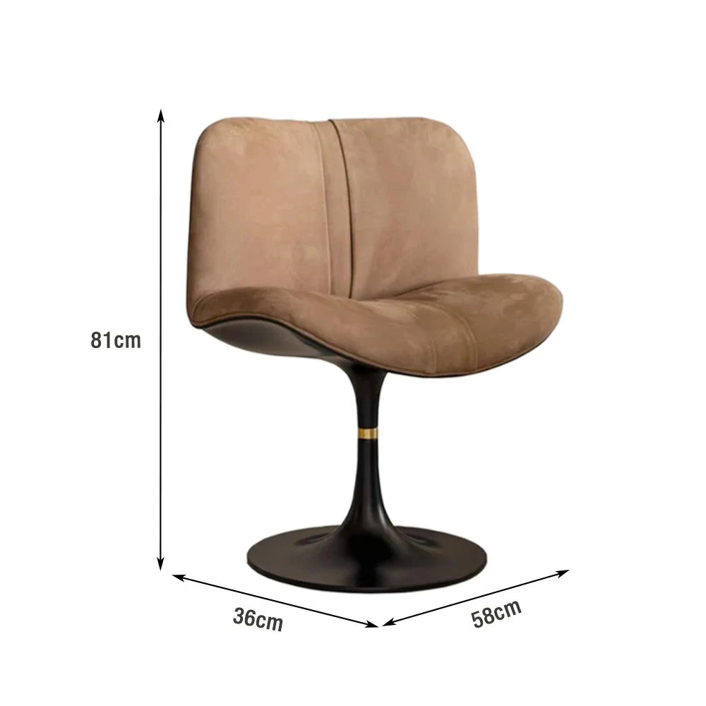 LIVARA Accent Swivel Chair – Premium Leather Upholstery, Ergonomic Curved Backrest, High-Density Cushion, Stable Steel Base, Modern Dining & Computer Chair - Brown