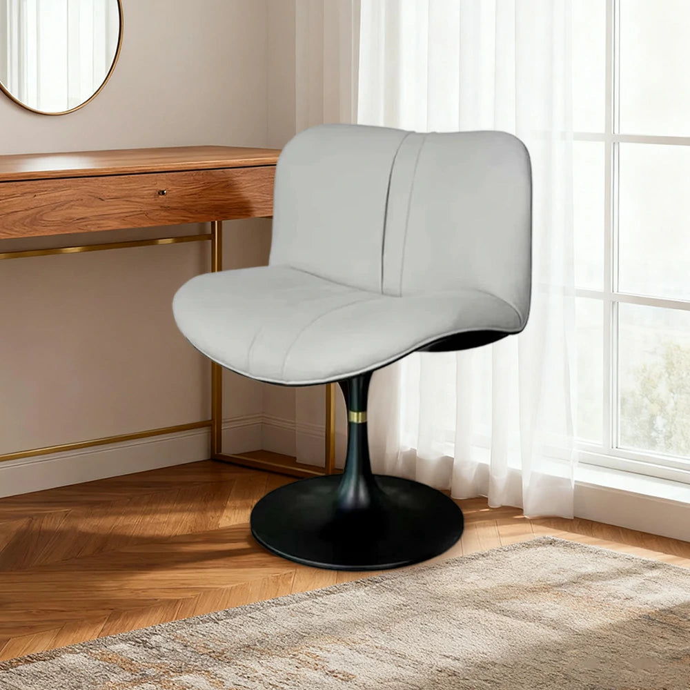 LIVARA Accent Swivel Chair – Premium Leather Upholstery, Ergonomic Curved Backrest, High-Density Cushion, Stable Steel Base, Modern Dining & Computer Chair - Grey