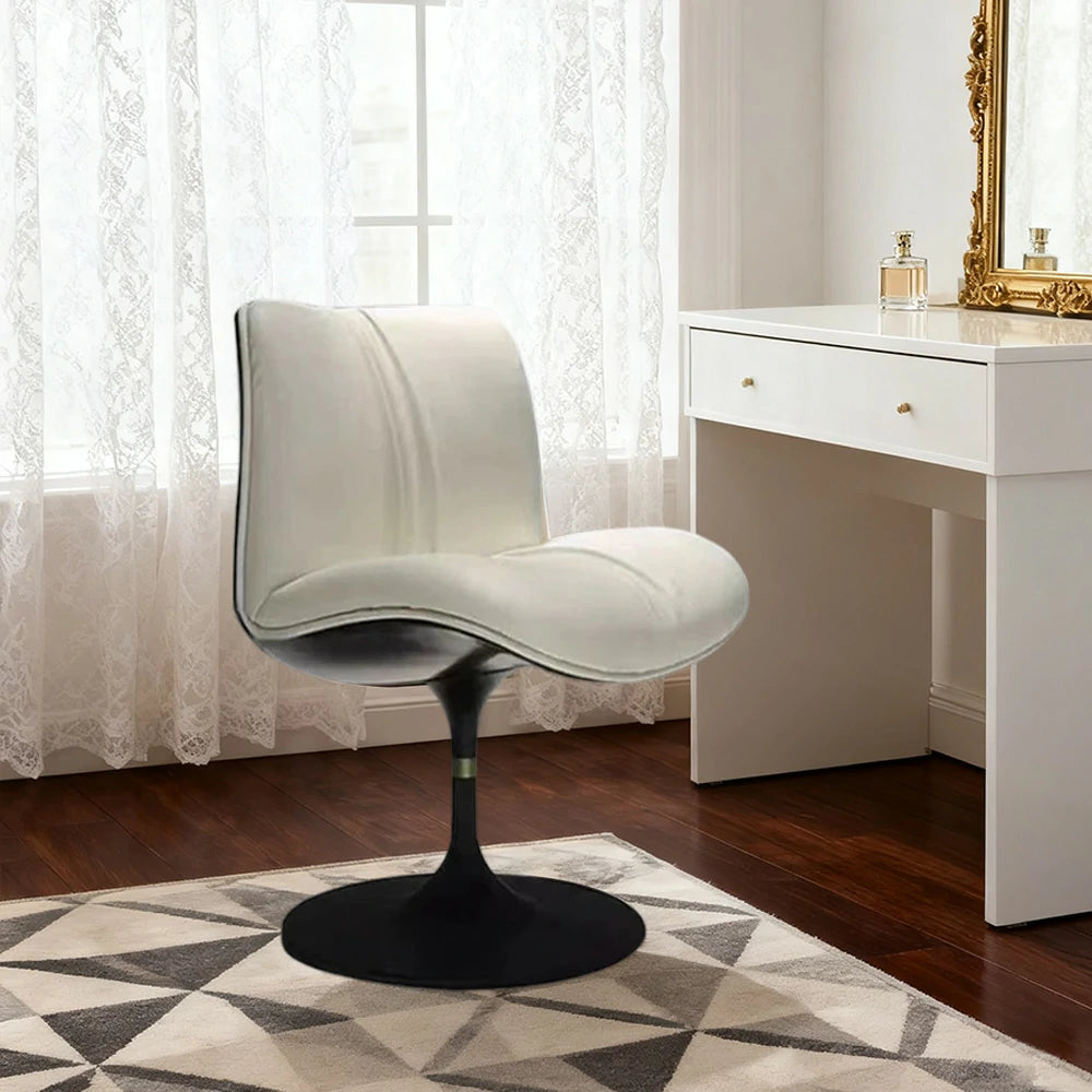 LIVARA Accent Swivel Chair – Premium Leather Upholstery, Ergonomic Curved Backrest, High-Density Cushion, Stable Steel Base, Modern Dining & Computer Chair - White