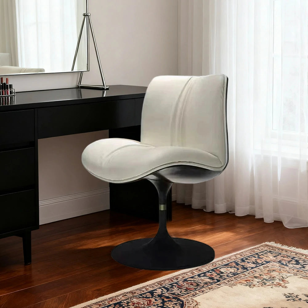 LIVARA Accent Swivel Chair – Premium Leather Upholstery, Ergonomic Curved Backrest, High-Density Cushion, Stable Steel Base, Modern Dining & Computer Chair - White
