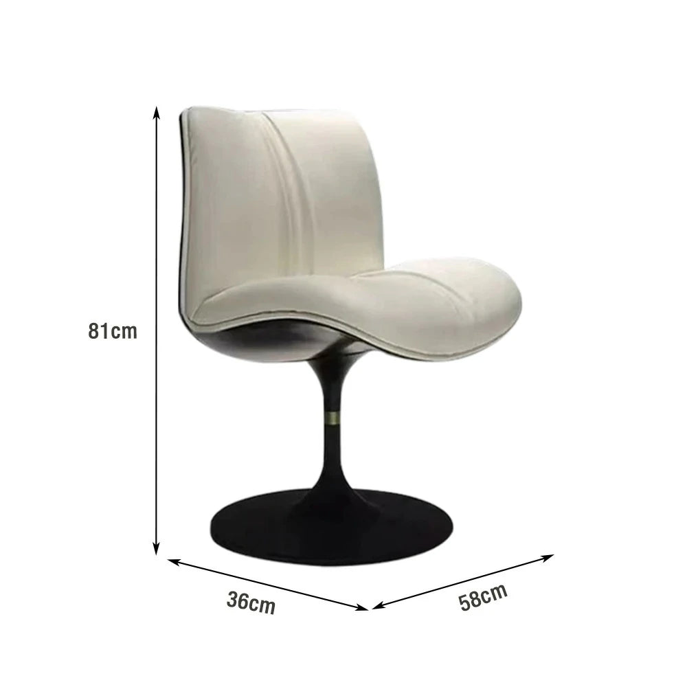 LIVARA Accent Swivel Chair – Premium Leather Upholstery, Ergonomic Curved Backrest, High-Density Cushion, Stable Steel Base, Modern Dining & Computer Chair - White
