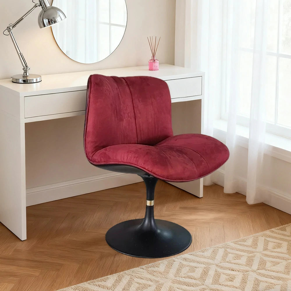 LIVARA Accent Swivel Chair – Premium Leather Upholstery, Ergonomic Curved Backrest, High-Density Cushion, Stable Steel Base, Modern Dining & Computer Chair - Burgundy