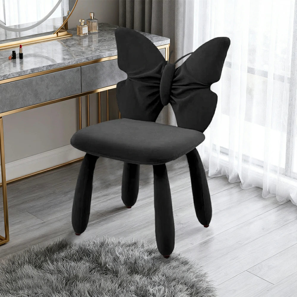 LIVARA Butterfly Accent Chair – Plush Velvet Upholstery, Unique Ergonomic Backrest, High-Density Cushion, Sturdy Frame, Modern Dining & Computer Chair - Black