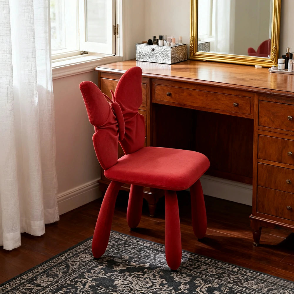 LIVARA Butterfly Accent Chair – Plush Velvet Upholstery, Unique Ergonomic Backrest, High-Density Cushion, Sturdy Frame, Modern Dining & Computer Chair - Red