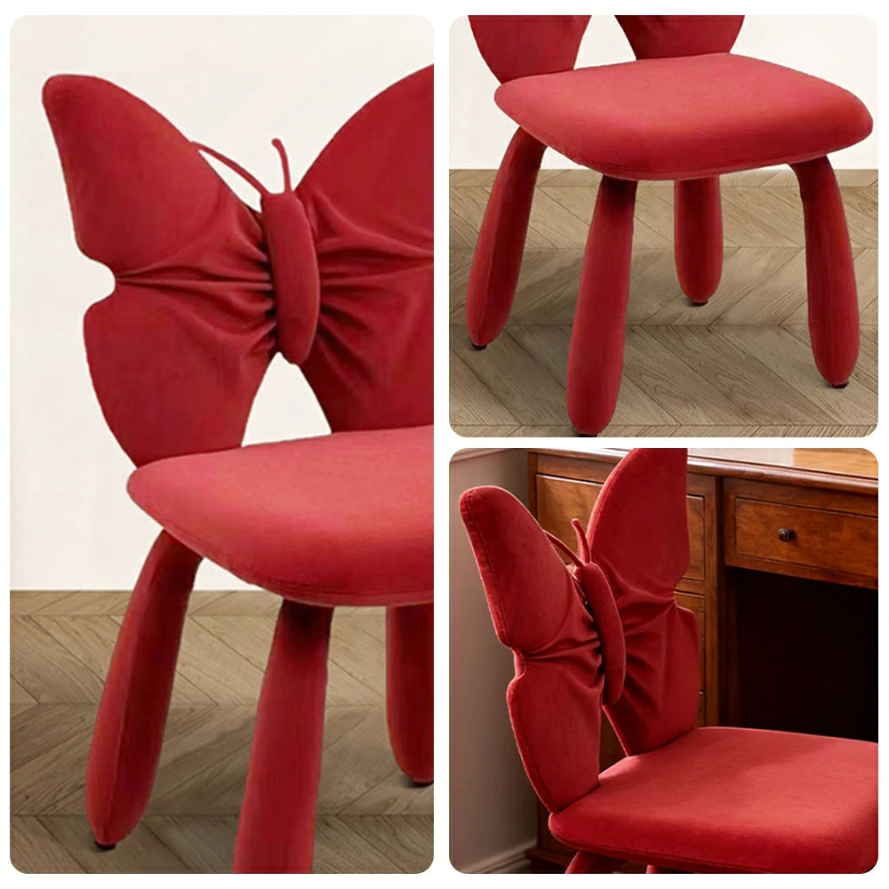 LIVARA Butterfly Accent Chair – Plush Velvet Upholstery, Unique Ergonomic Backrest, High-Density Cushion, Sturdy Frame, Modern Dining & Computer Chair - Red