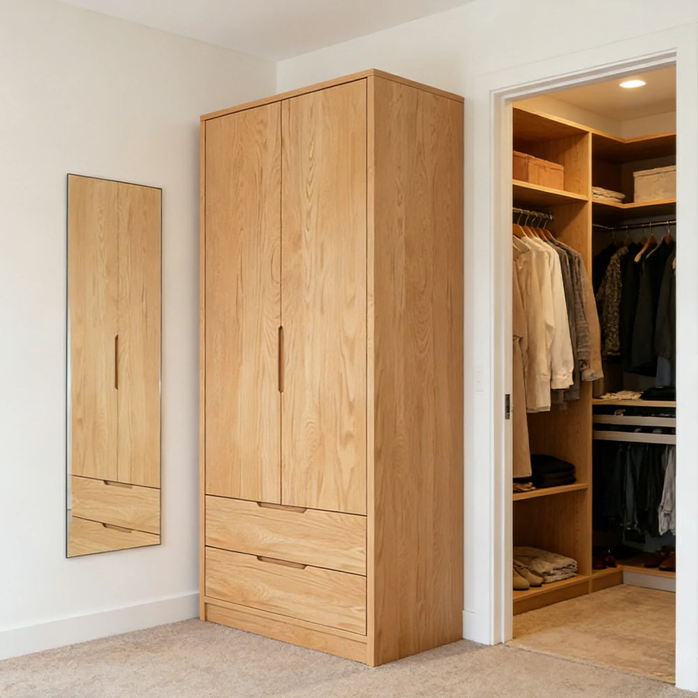 LIVARA 60/80cm Modern Wardrobe Cabinet - Flush Inset Door Design, Solid Timber Construction, Soft-Close Hinges & Quiet Drawers - Wood