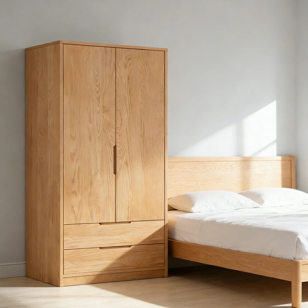 LIVARA 60/80cm Modern Wardrobe Cabinet - Flush Inset Door Design, Solid Timber Construction, Soft-Close Hinges & Quiet Drawers - Wood