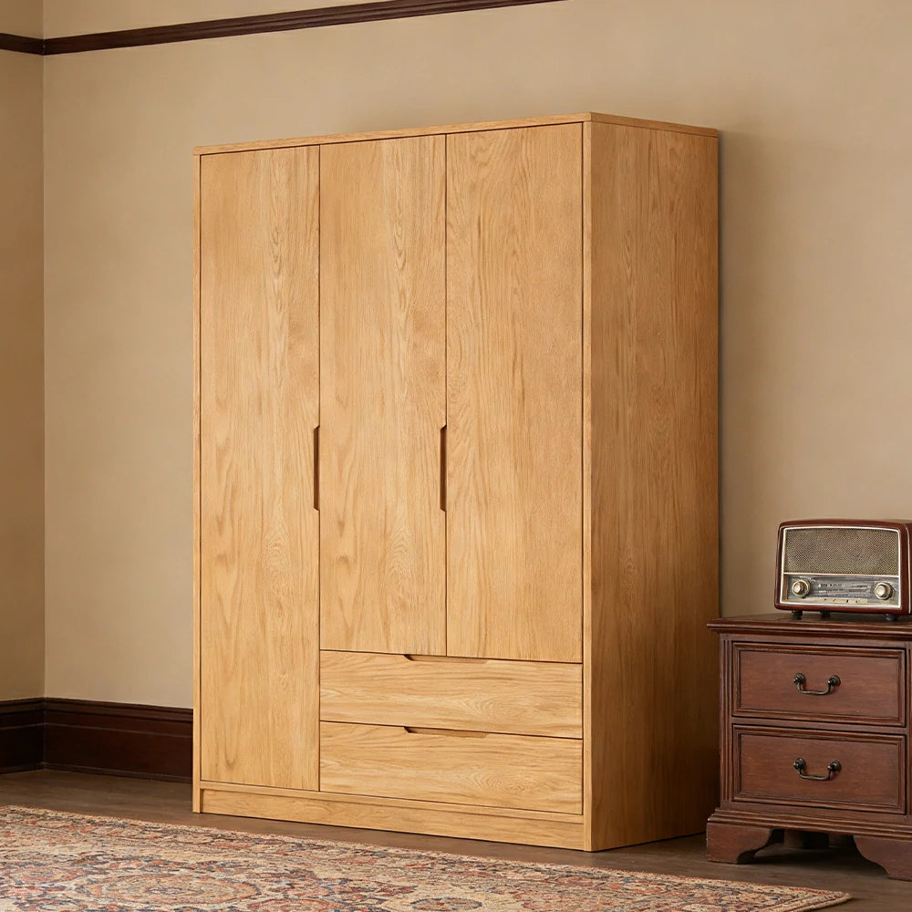 LIVARA 120cm Modern Wardrobe Cabinet - Flush Inset Door Design, Solid Timber Construction, Soft-Close Hinges & Quiet Drawers - Wood