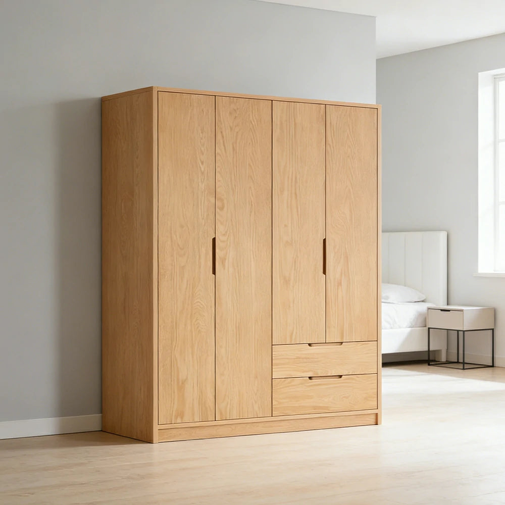 LIVARA 140/160cm Modern Wardrobe Cabinet - Flush Inset Door Design, Solid Timber Construction, Soft-Close Hinges & Quiet Drawers - Wood