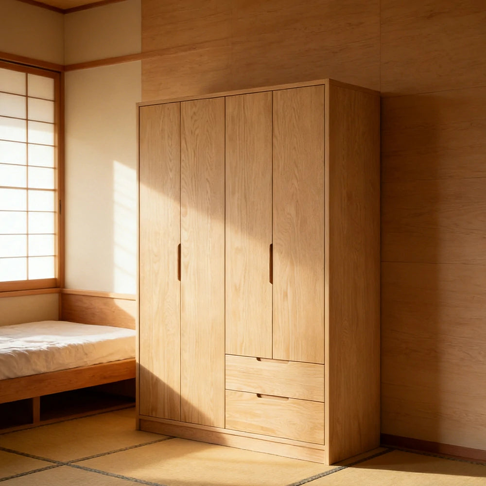 LIVARA 140/160cm Modern Wardrobe Cabinet - Flush Inset Door Design, Solid Timber Construction, Soft-Close Hinges & Quiet Drawers - Wood