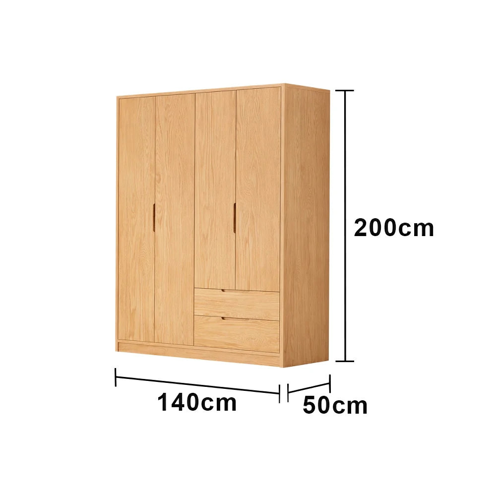 LIVARA 140/160cm Modern Wardrobe Cabinet - Flush Inset Door Design, Solid Timber Construction, Soft-Close Hinges & Quiet Drawers - Wood
