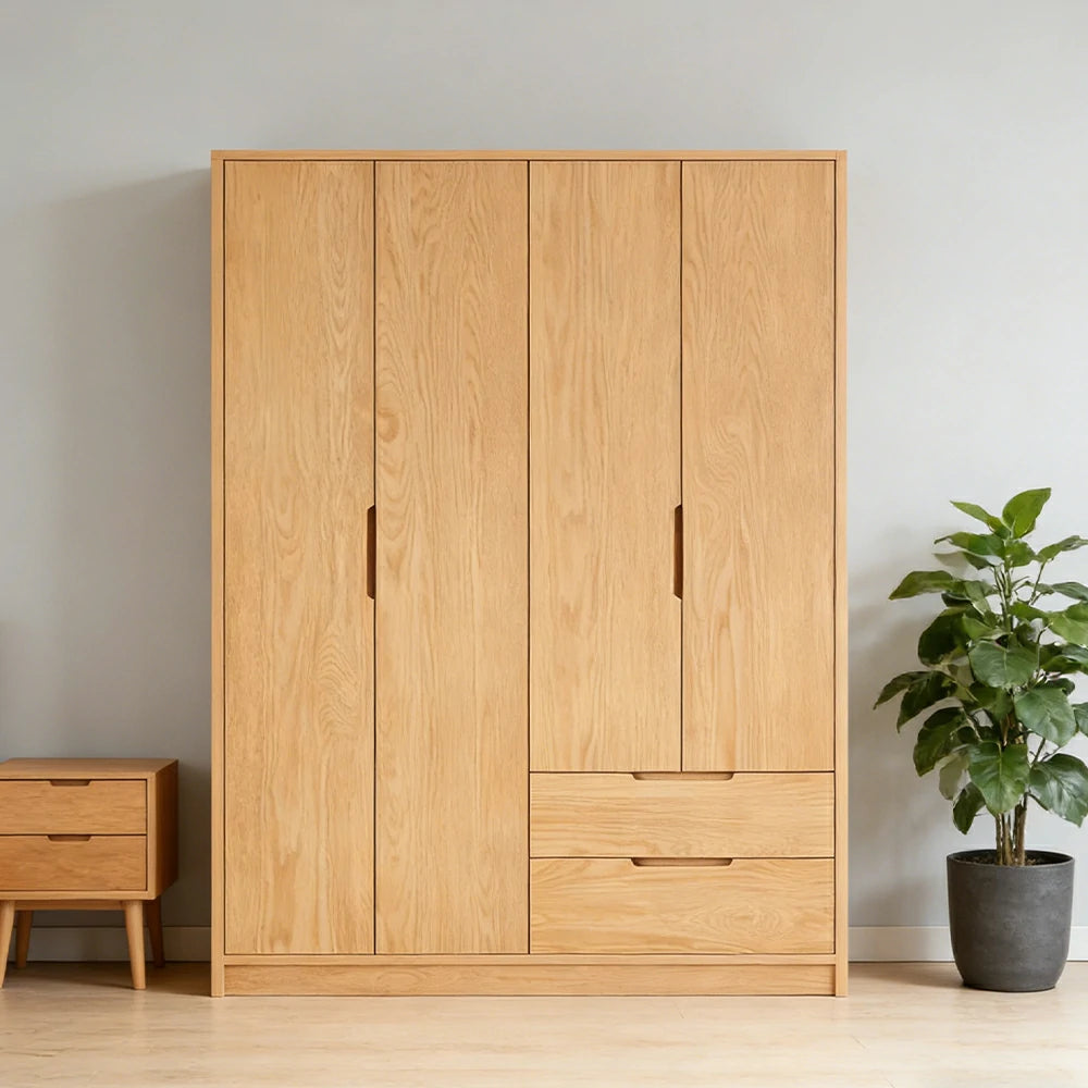 LIVARA 140/160cm Modern Wardrobe Cabinet - Flush Inset Door Design, Solid Timber Construction, Soft-Close Hinges & Quiet Drawers - Wood