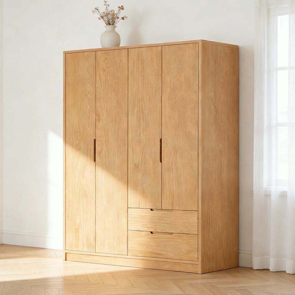 LIVARA 140/160cm Modern Wardrobe Cabinet - Flush Inset Door Design, Solid Timber Construction, Soft-Close Hinges & Quiet Drawers - Wood