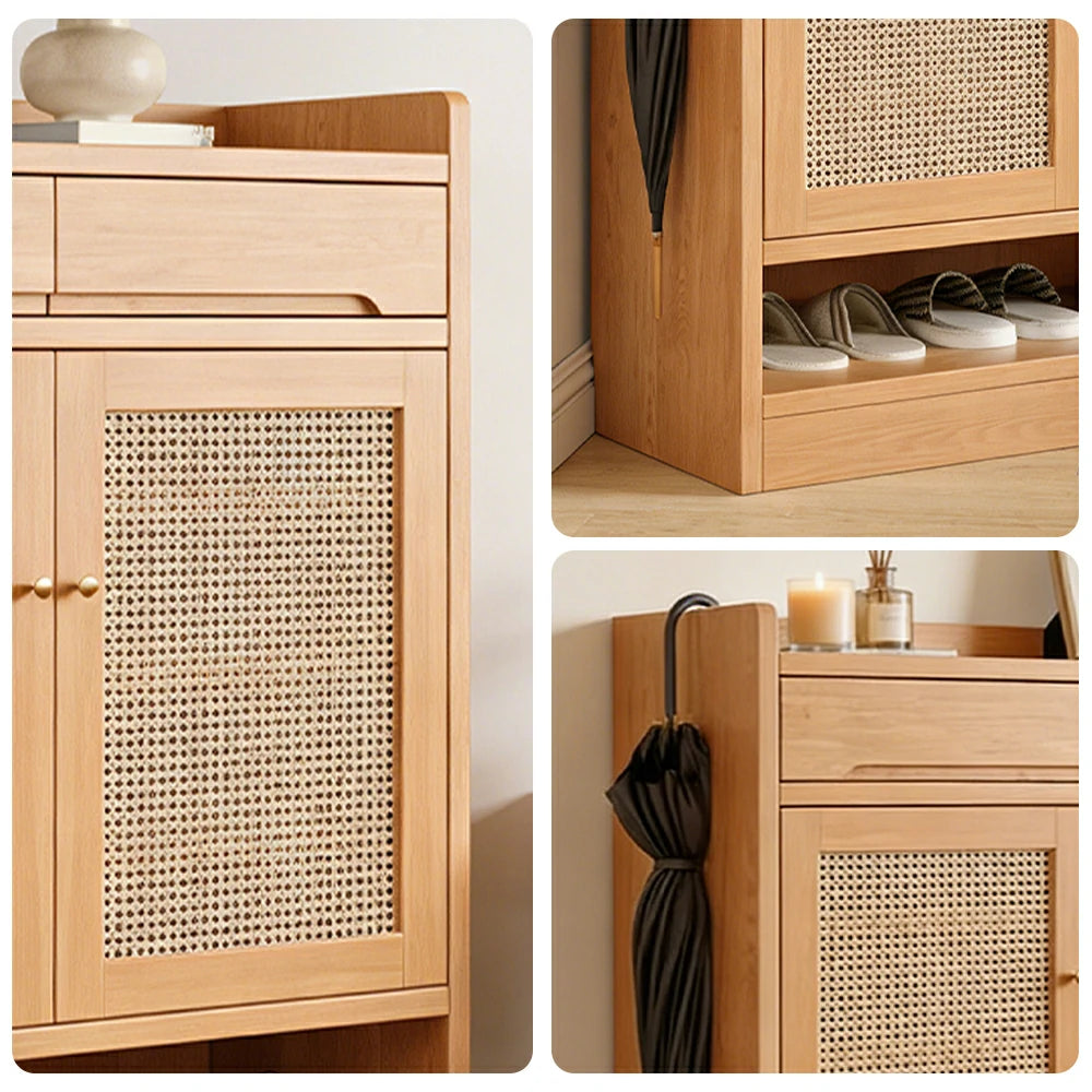 LIVARA 80cm Freestanding Shoe Cabinet with PVC Woven Doors - Breathable Moisture-Resistant Design, Spacious Multi-Tier Storage, Copper Handles