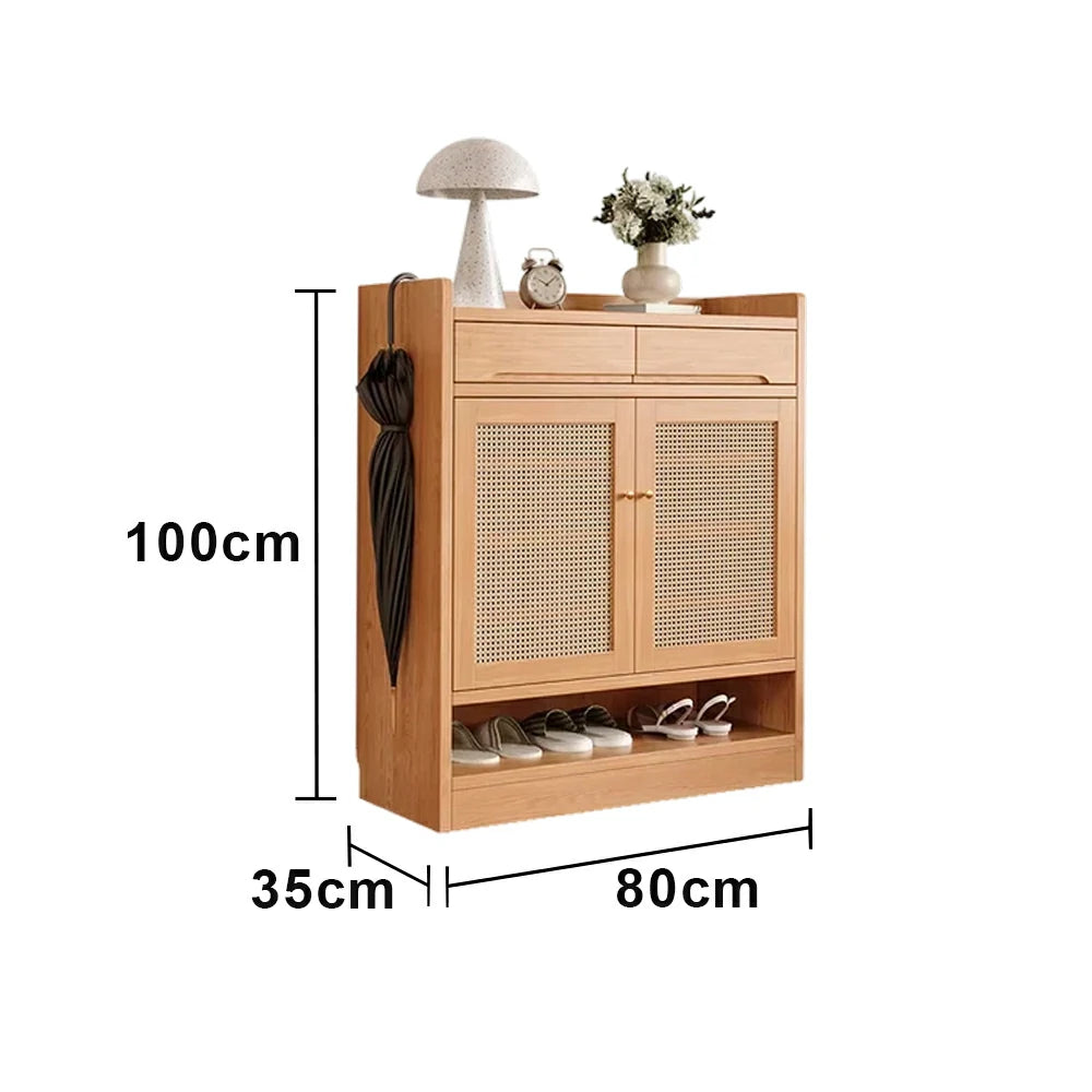LIVARA 80cm Freestanding Shoe Cabinet with PVC Woven Doors - Breathable Moisture-Resistant Design, Spacious Multi-Tier Storage, Copper Handles