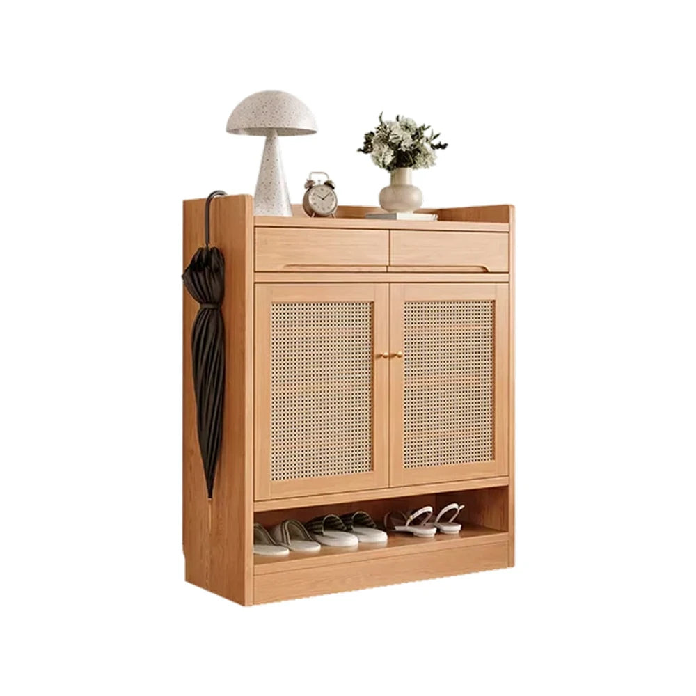 LIVARA 80cm Freestanding Shoe Cabinet with PVC Woven Doors - Breathable Moisture-Resistant Design, Spacious Multi-Tier Storage, Copper Handles