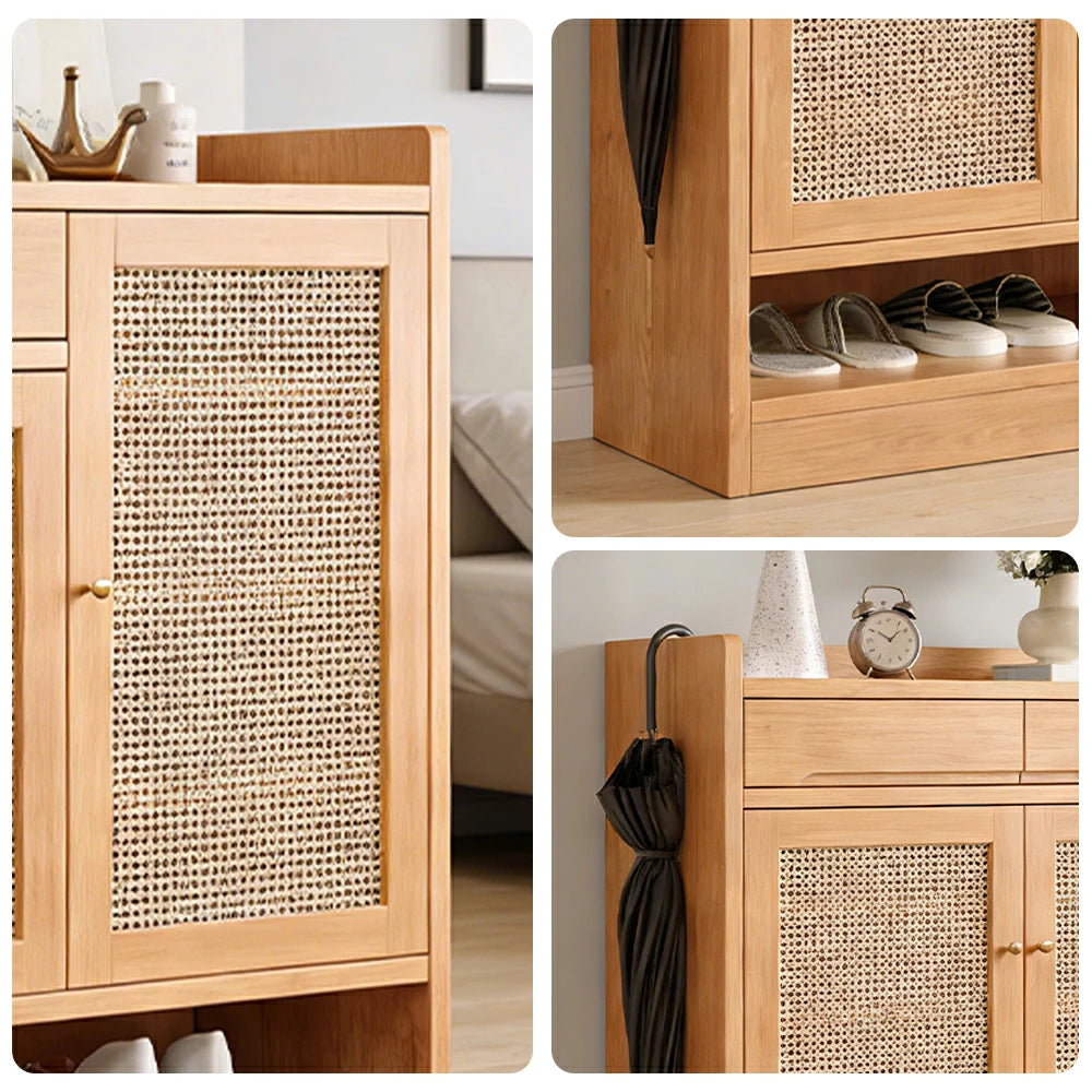 LIVARA 110cm Freestanding Shoe Cabinet with PVC Woven Doors - Breathable Moisture-Resistant Design, Spacious Multi-Tier Storage, Copper Handles