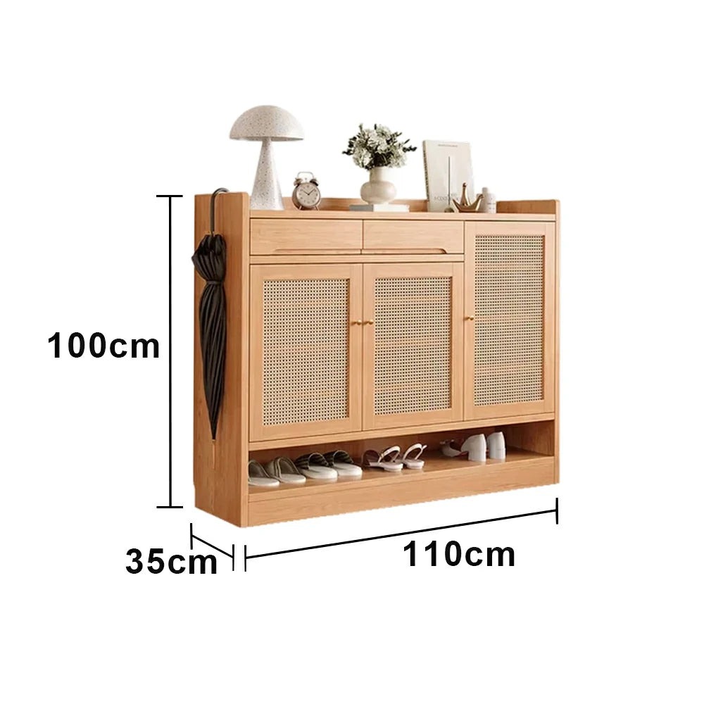LIVARA 110cm Freestanding Shoe Cabinet with PVC Woven Doors - Breathable Moisture-Resistant Design, Spacious Multi-Tier Storage, Copper Handles
