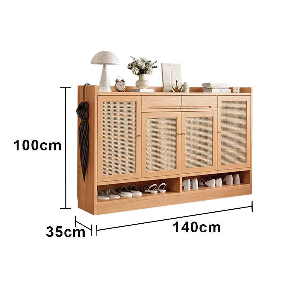 LIVARA 120/140cm Freestanding Shoe Cabinet with PVC Woven Doors - Breathable Moisture-Resistant Design, Spacious Multi-Tier Storage, Copper Handles