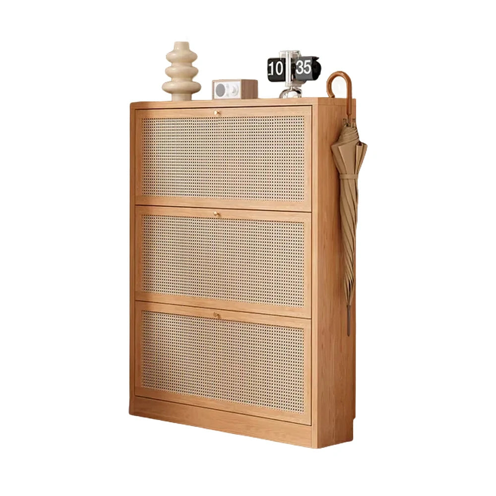 LIVARA 68/88cm Flip-Drawer Shoe Cabinet with PVC Woven Doors - Breathable Moisture-Resistant Design, Multi-Tier Storage, Copper Handles