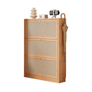 LIVARA 68/88cm Flip-Drawer Shoe Cabinet with PVC Woven Doors - Breathable Moisture-Resistant Design, Multi-Tier Storage, Copper Handles