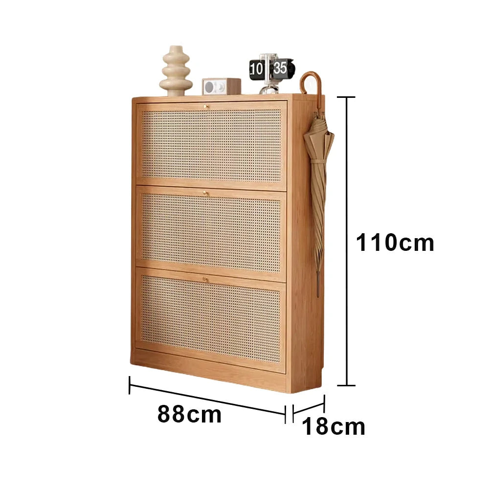 LIVARA 68/88cm Flip-Drawer Shoe Cabinet with PVC Woven Doors - Breathable Moisture-Resistant Design, Multi-Tier Storage, Copper Handles