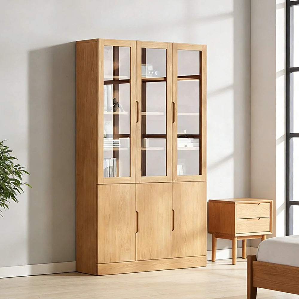 LIVARA 80/120cm Storage Cabinet - Tempered Glass Doors with Solid Pine Wood Frame, Soft-Close Hinges & Moisture-Resistant Base
