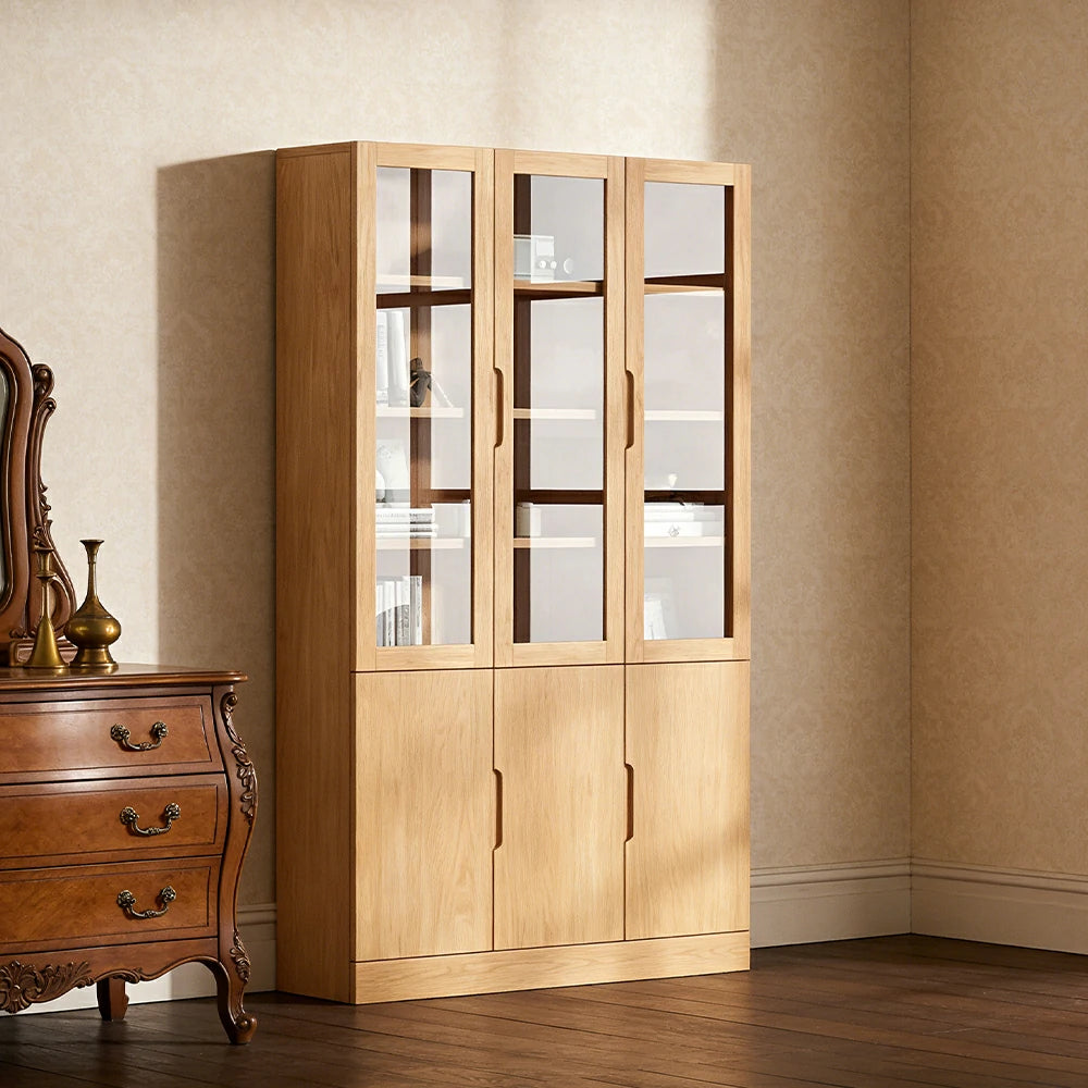LIVARA 80/120cm Storage Cabinet - Tempered Glass Doors with Solid Pine Wood Frame, Soft-Close Hinges & Moisture-Resistant Base