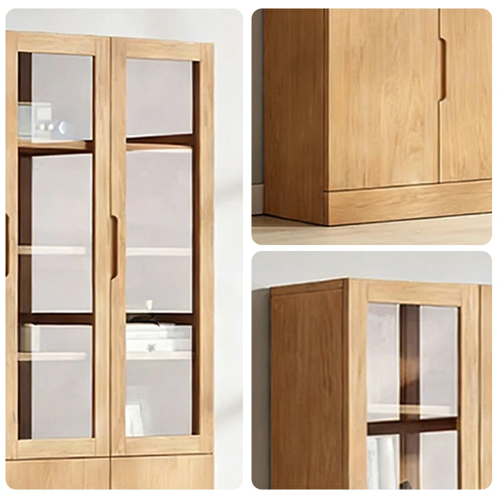 LIVARA 80/120cm Storage Cabinet - Tempered Glass Doors with Solid Pine Wood Frame, Soft-Close Hinges & Moisture-Resistant Base