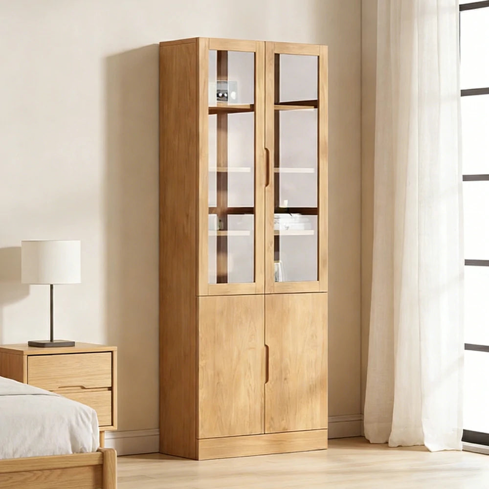 LIVARA 80/120cm Storage Cabinet - Tempered Glass Doors with Solid Pine Wood Frame, Soft-Close Hinges & Moisture-Resistant Base