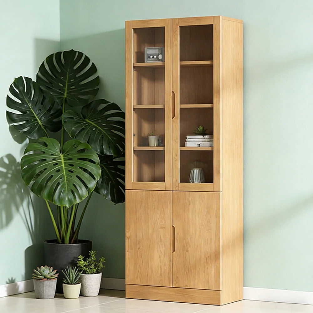 LIVARA 80/120cm Storage Cabinet - Tempered Glass Doors with Solid Pine Wood Frame, Soft-Close Hinges & Moisture-Resistant Base
