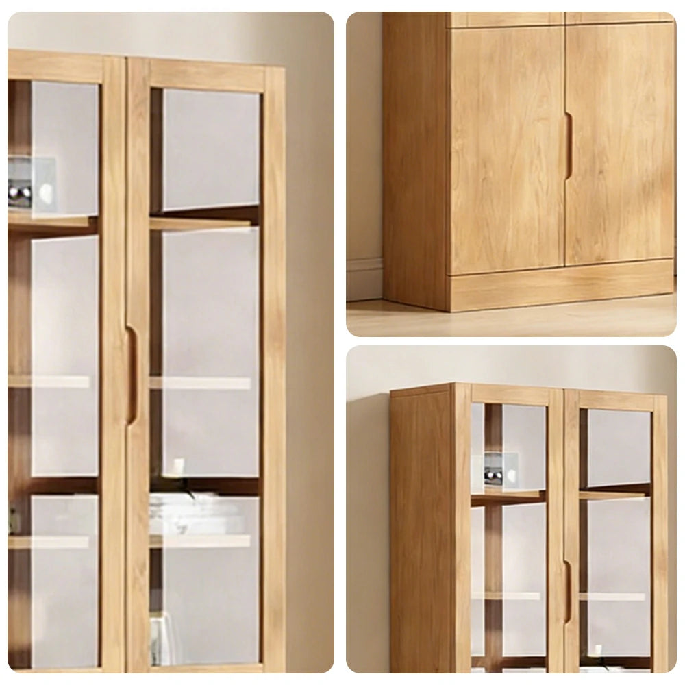 LIVARA 80/120cm Storage Cabinet - Tempered Glass Doors with Solid Pine Wood Frame, Soft-Close Hinges & Moisture-Resistant Base