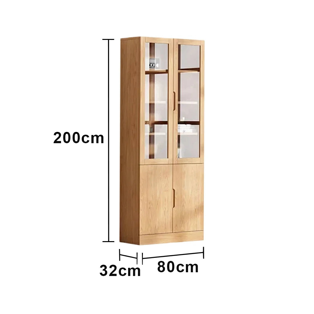 LIVARA 80/120cm Storage Cabinet - Tempered Glass Doors with Solid Pine Wood Frame, Soft-Close Hinges & Moisture-Resistant Base