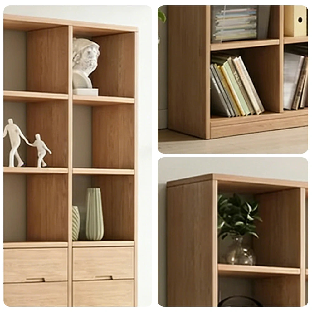 LIVARA 80/120cm Bookcase - Multi-Drawer Organised Design with Solid Pine Wood Frame, Smooth Metal Runners & Space-Saving Groove Handles
